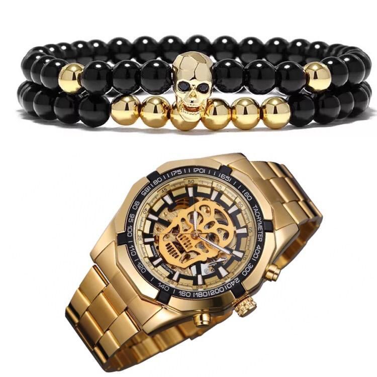 DÚO DE RELOJ Y PULSERA MEN BLACK EDICIÓN ESPECIAL – SKULLBORNED