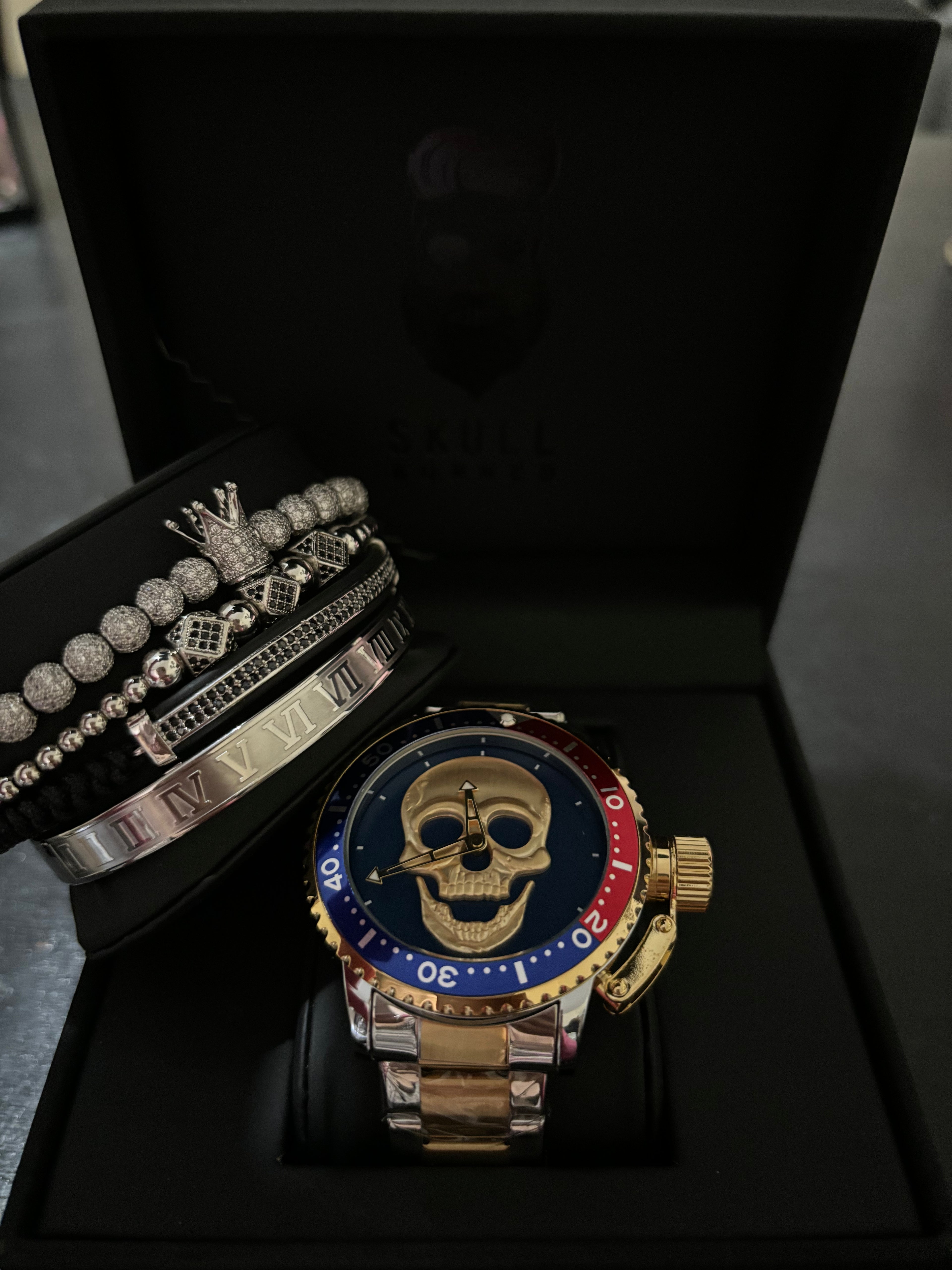 SET DE RELOJ Y PULSERA PARA HOMBRE | DÚO BLUE ROCK SKULL