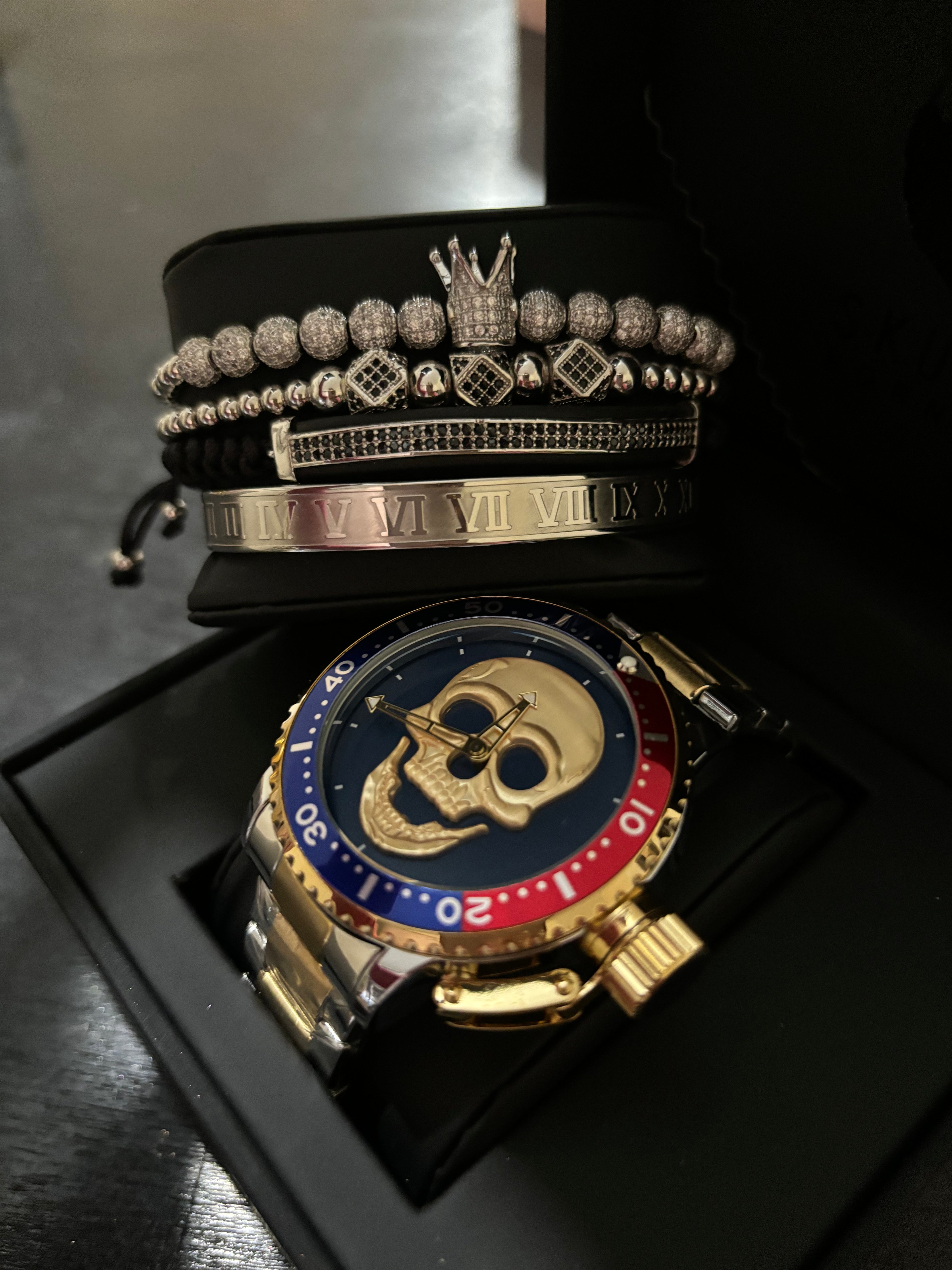 SET DE RELOJ Y PULSERA PARA HOMBRE | DÚO BLUE ROCK SKULL