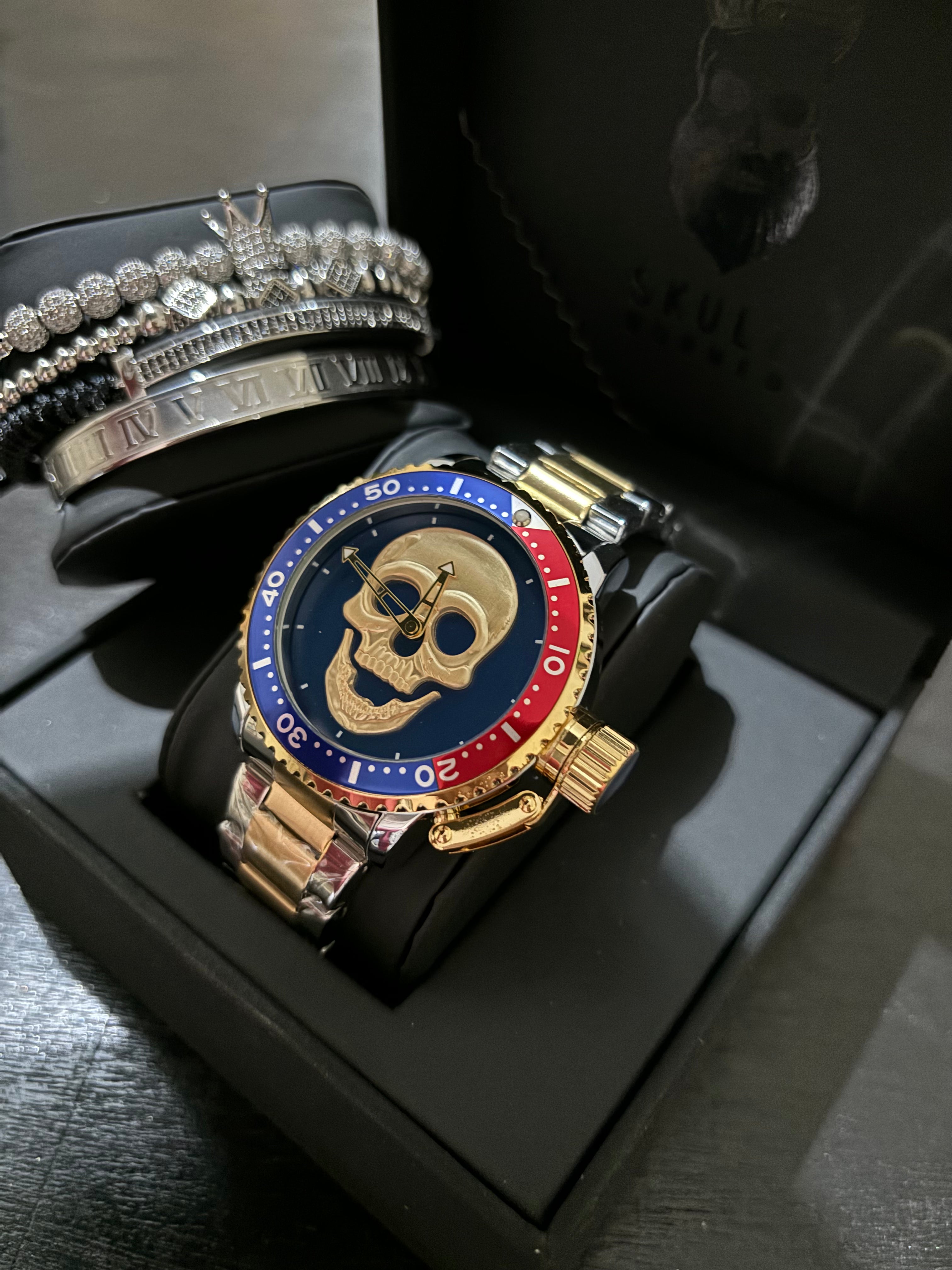 SET DE RELOJ Y PULSERA PARA HOMBRE | DÚO BLUE ROCK SKULL