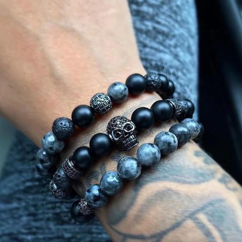 SET DE PULSERAS PARA HOMBRE |  SKULL ONYX BLACK