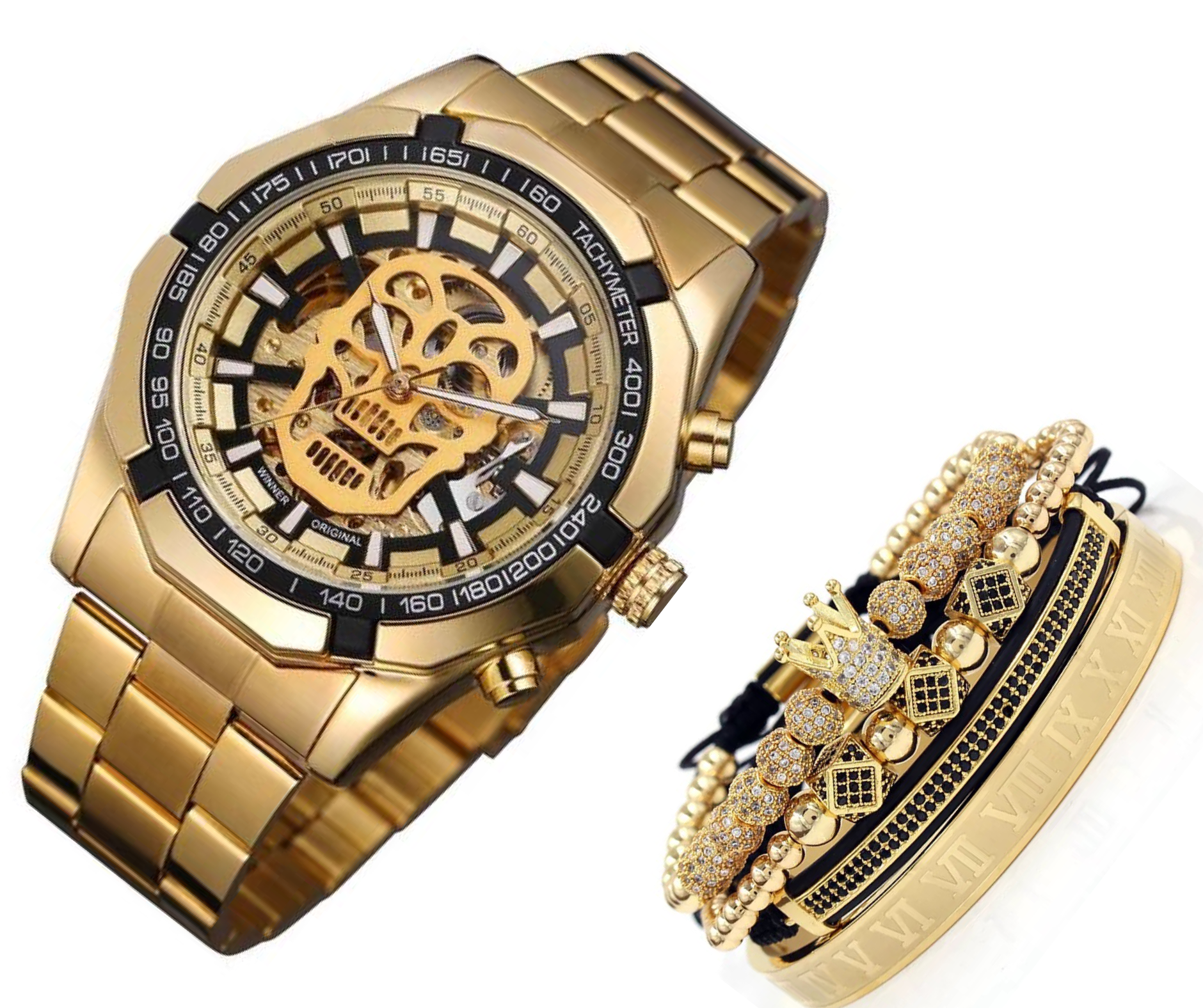 RELOJ Y PULSERAS UNISEX | DÚO SUPER MASTER GOLD