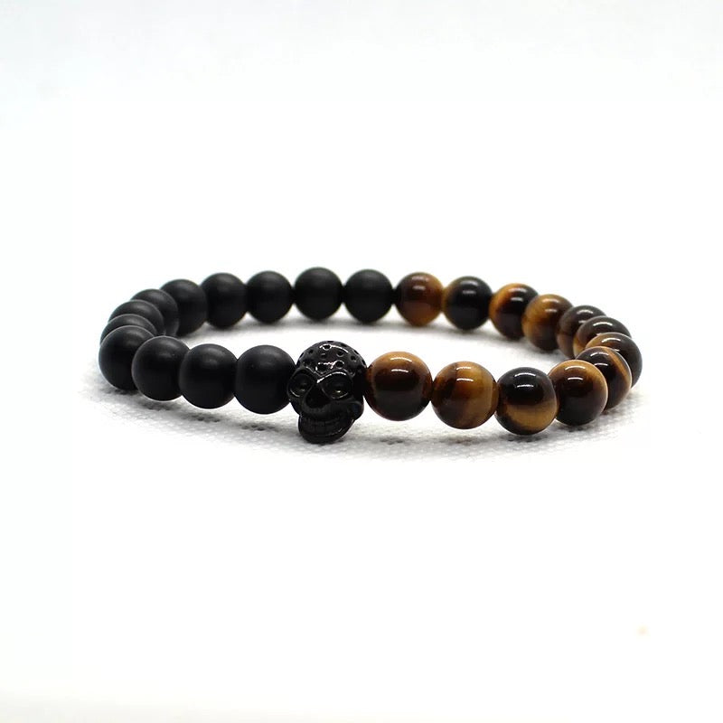 SET DE PULSERAS UNISEX | SKULL ONYX TIGER EYE