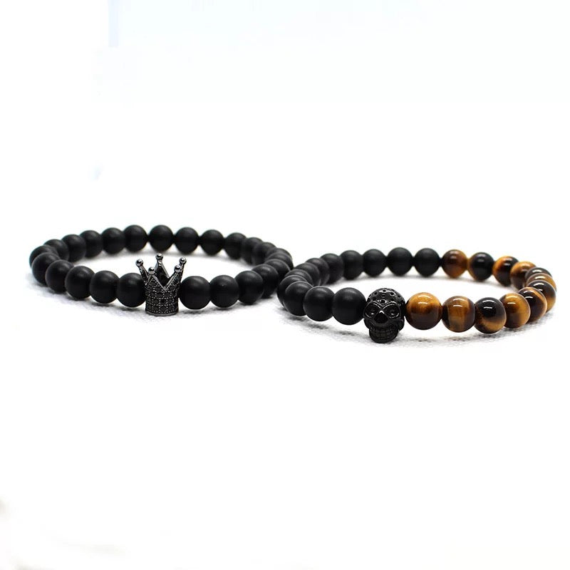 SET DE PULSERAS UNISEX | SKULL ONYX TIGER EYE