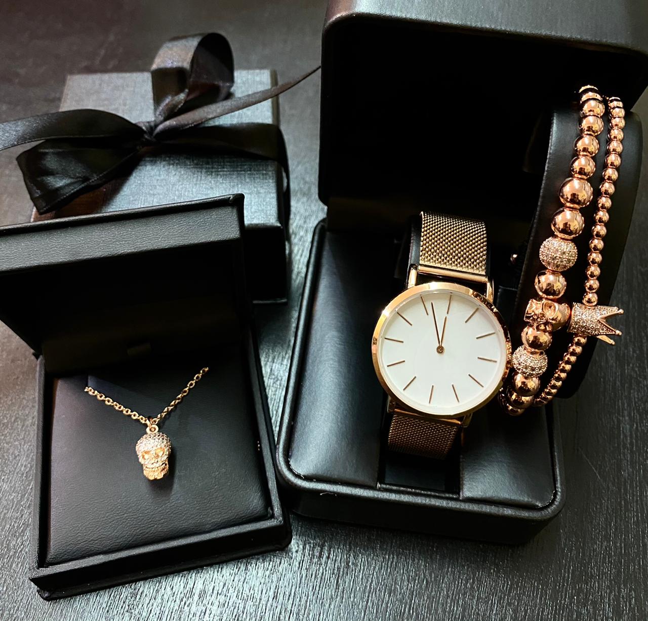SET DE RELOJ, PULSERAS Y DIJE PARA MUJER | LUXURY ROSE GOLD PACKET