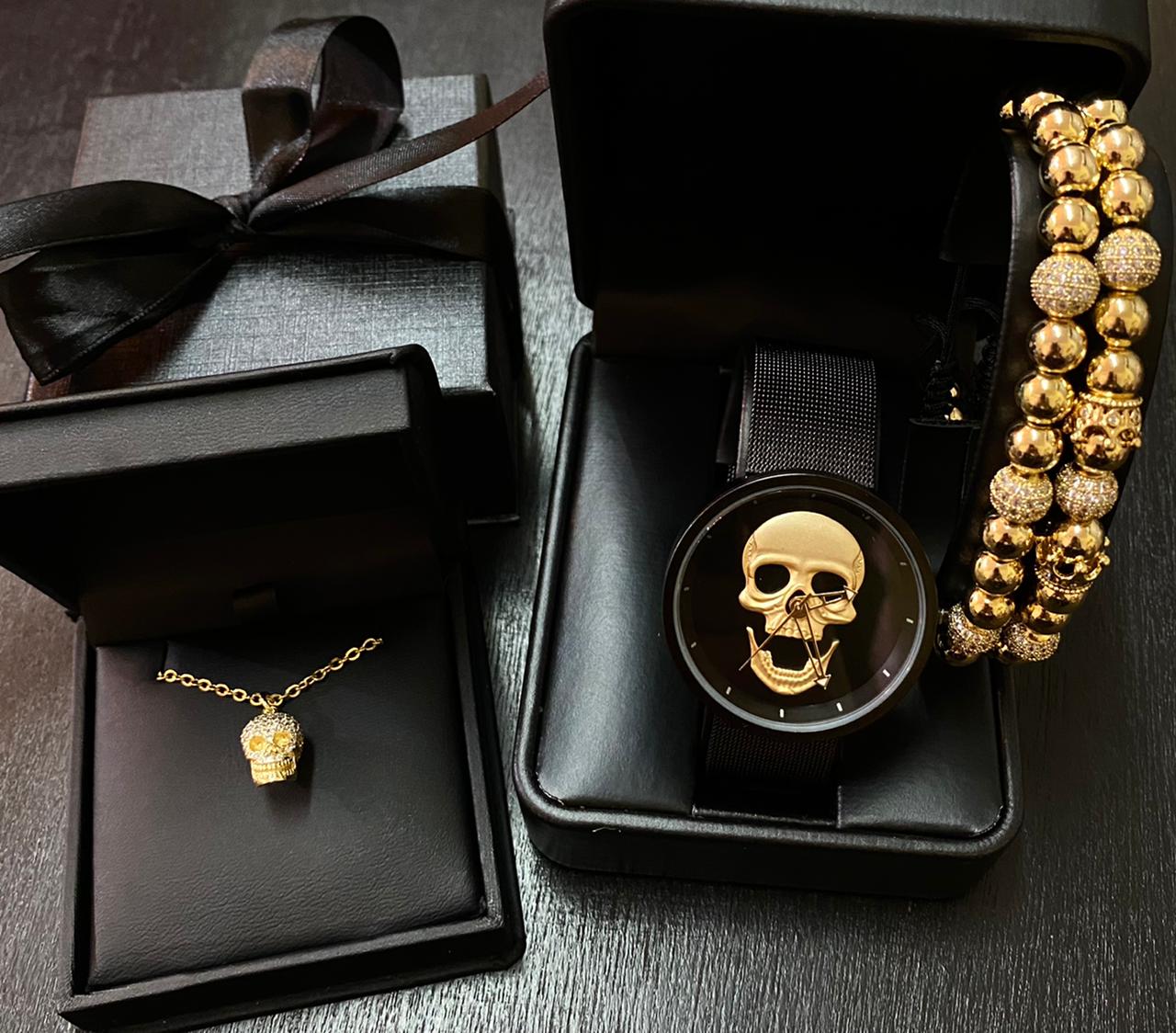 SET DE RELOJ, PULSERAS Y DIJE PARA MUJER | LUXURY SKULL PACKET