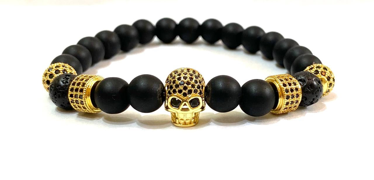 SET DE PULSERAS PARA HOMBRE | SKULL ONYX GOLD