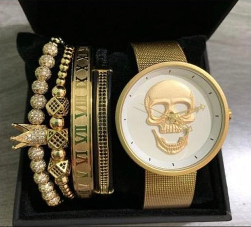 SET DE RELOJ Y PULSERAS PARA MUJER | DÚO GOLD MASTER SKULL