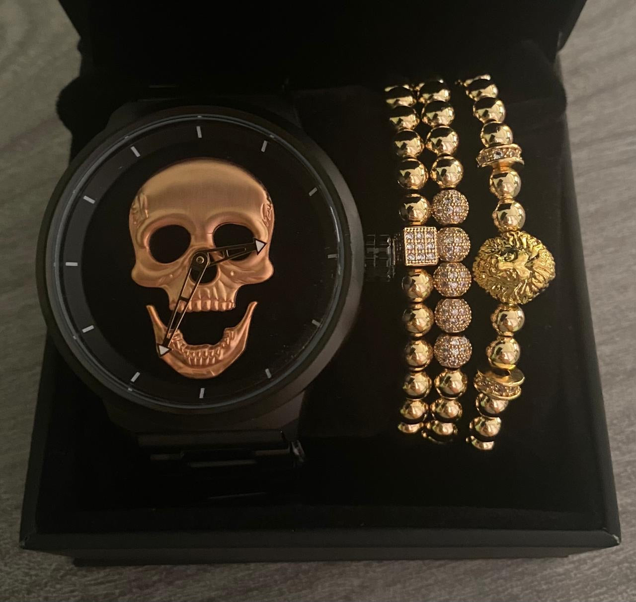 RELOJ Y PULSERA PARA HOMBRE | DÚO GOLDEN KING LION GOLD EDICIÓN ZAFIRO