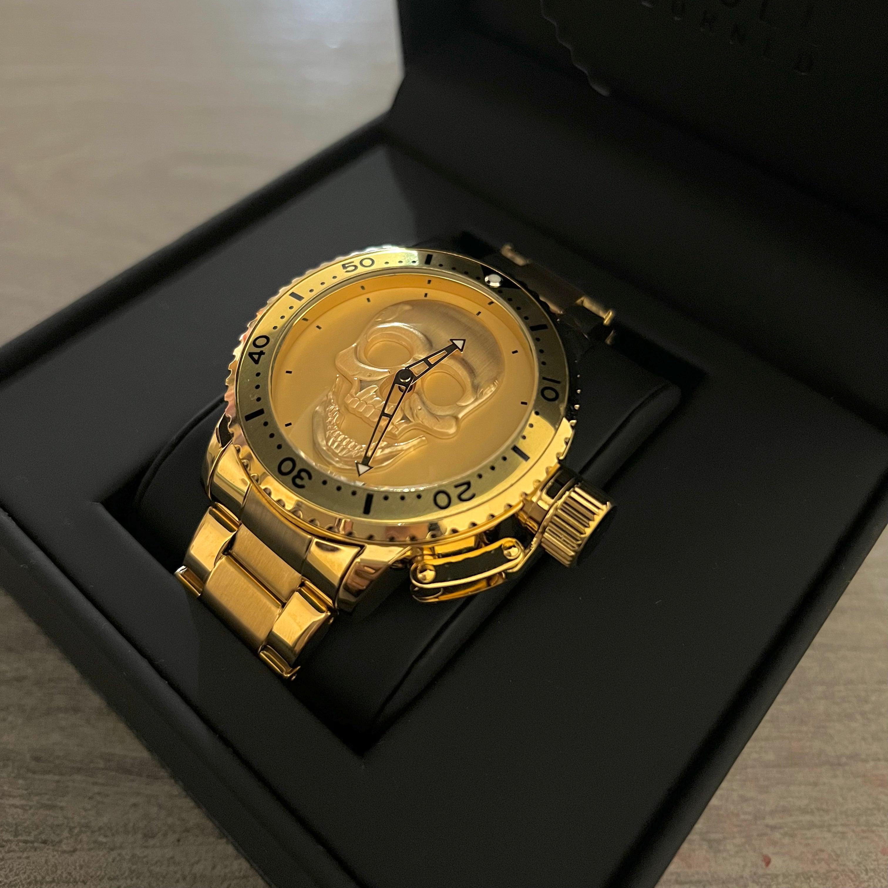 SET DE RELOJ Y PULSERA PARA HOMBRE | DÚO GOLD ROCK SKULL