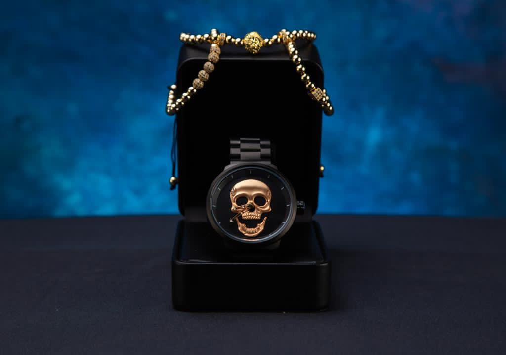 RELOJ Y PULSERA PARA HOMBRE | DÚO GOLDEN KING LION GOLD EDICIÓN ZAFIRO