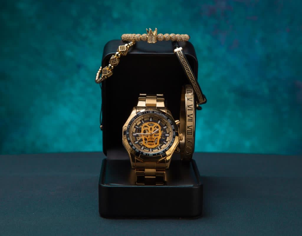 RELOJ Y PULSERAS UNISEX | DÚO SUPER MASTER GOLD