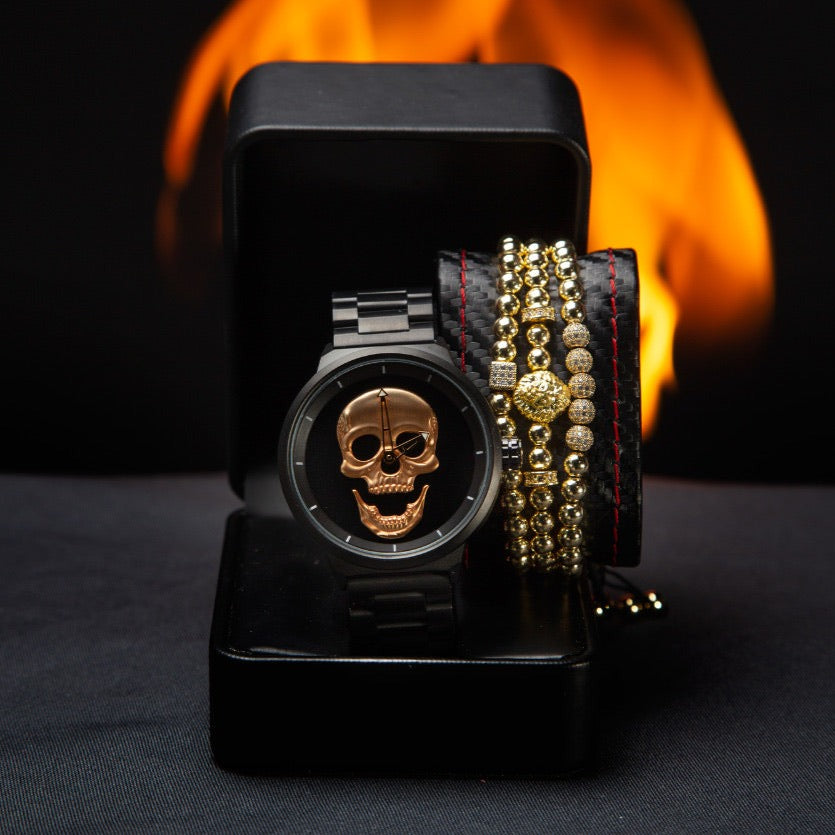RELOJ Y PULSERA PARA HOMBRE | DÚO GOLDEN KING LION GOLD EDICIÓN ZAFIRO