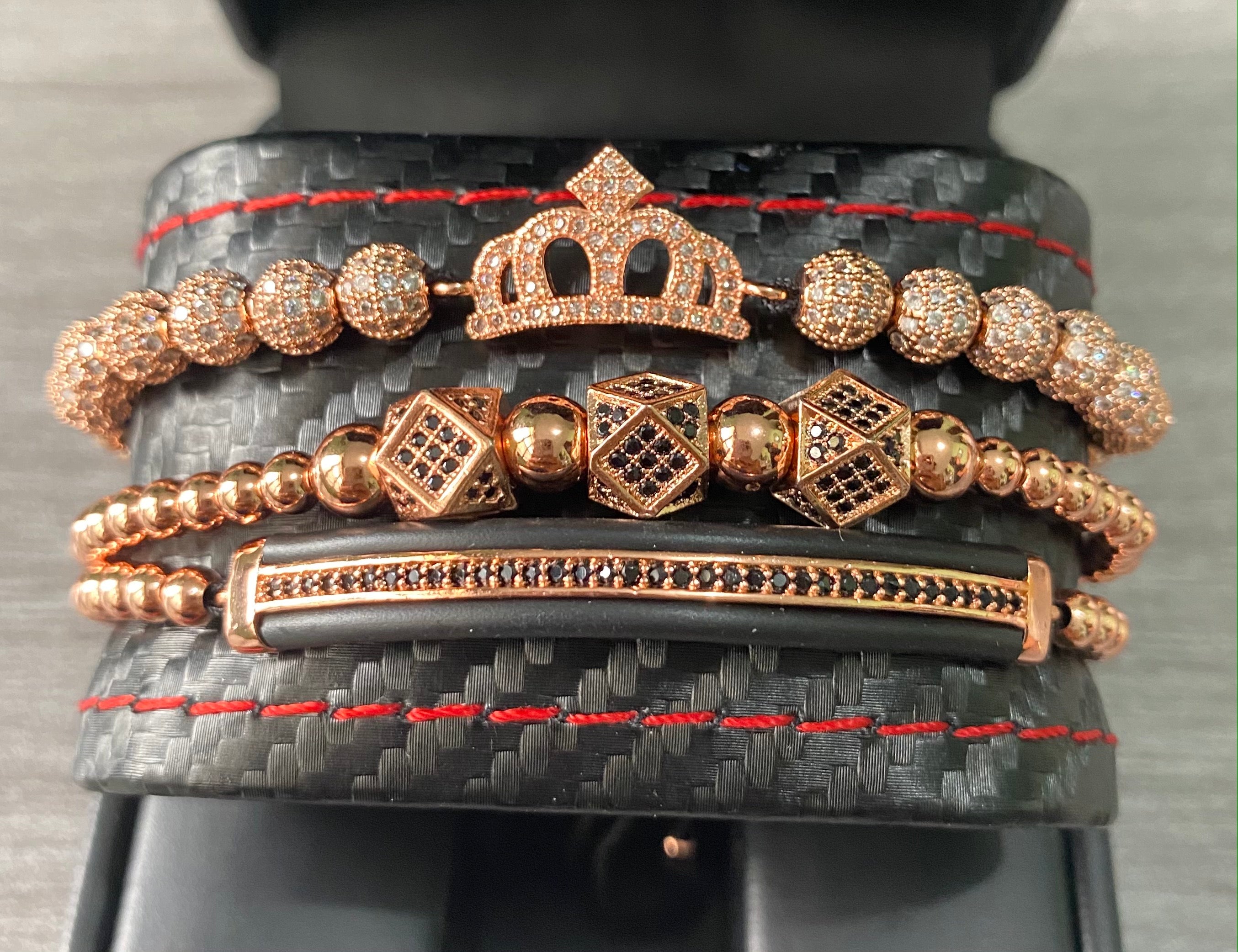 SET DE PULSERAS PARA HOMBRE | CROWN DICE GOLD ROSE