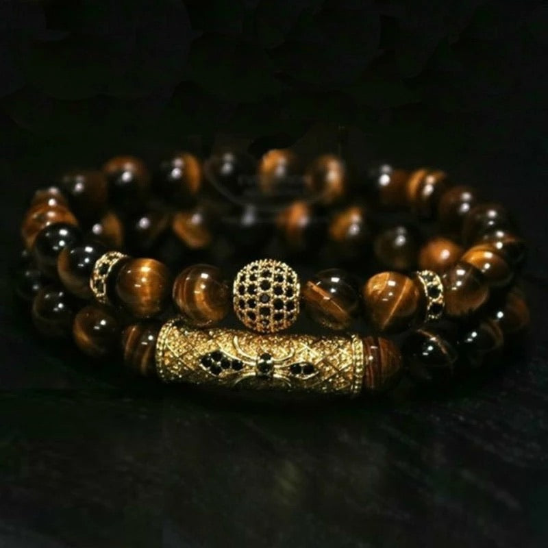 SET DE PULSERAS PARA HOMBRE | TUBING BALL TIGER EYE