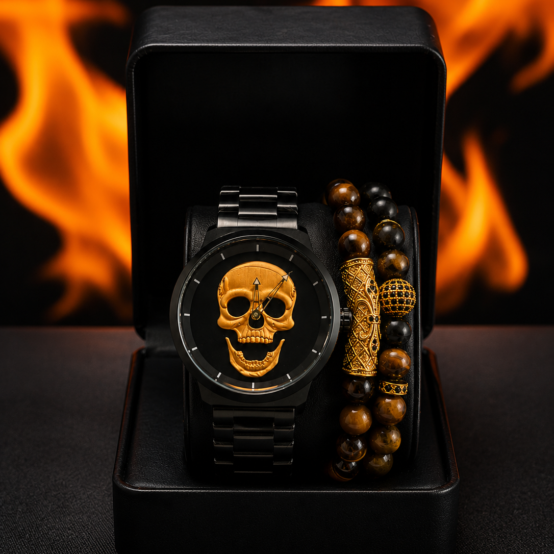 DÚO DE RELOJ Y PULSERAS MEN GOLDEN TUBING
