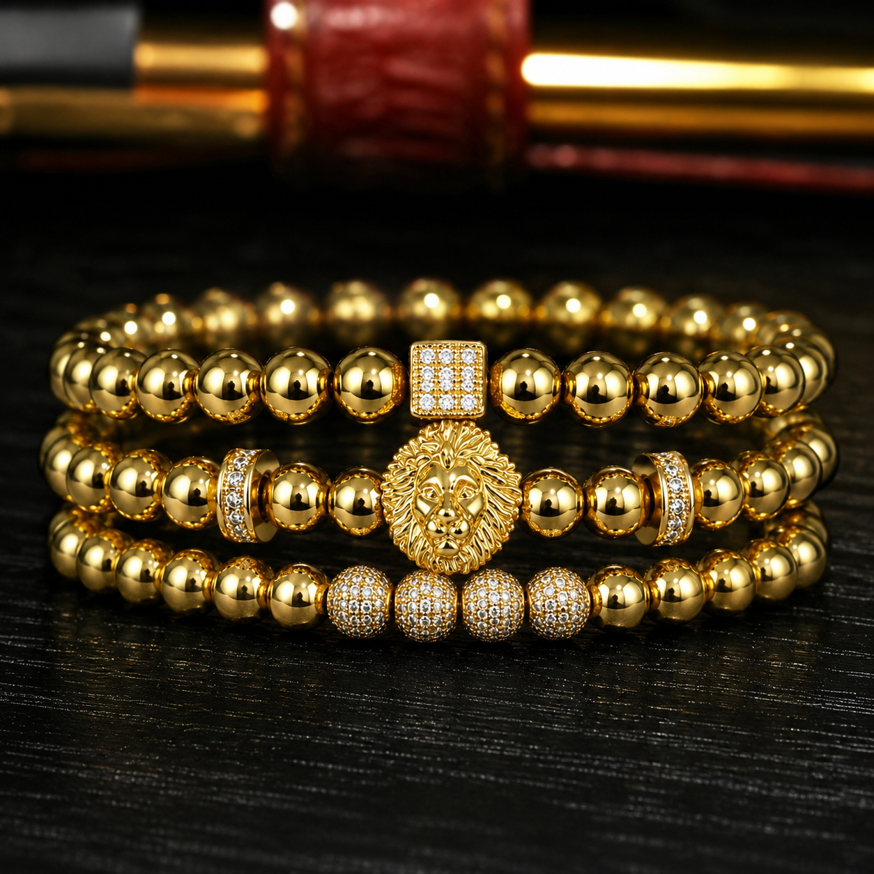 RELOJ Y PULSERA PARA HOMBRE | DÚO GOLDEN KING LION GOLD EDICIÓN ZAFIRO