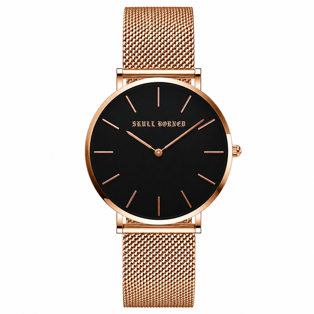 RELOJ PARA DAMA | ROSE GOLD BLACK SKULL