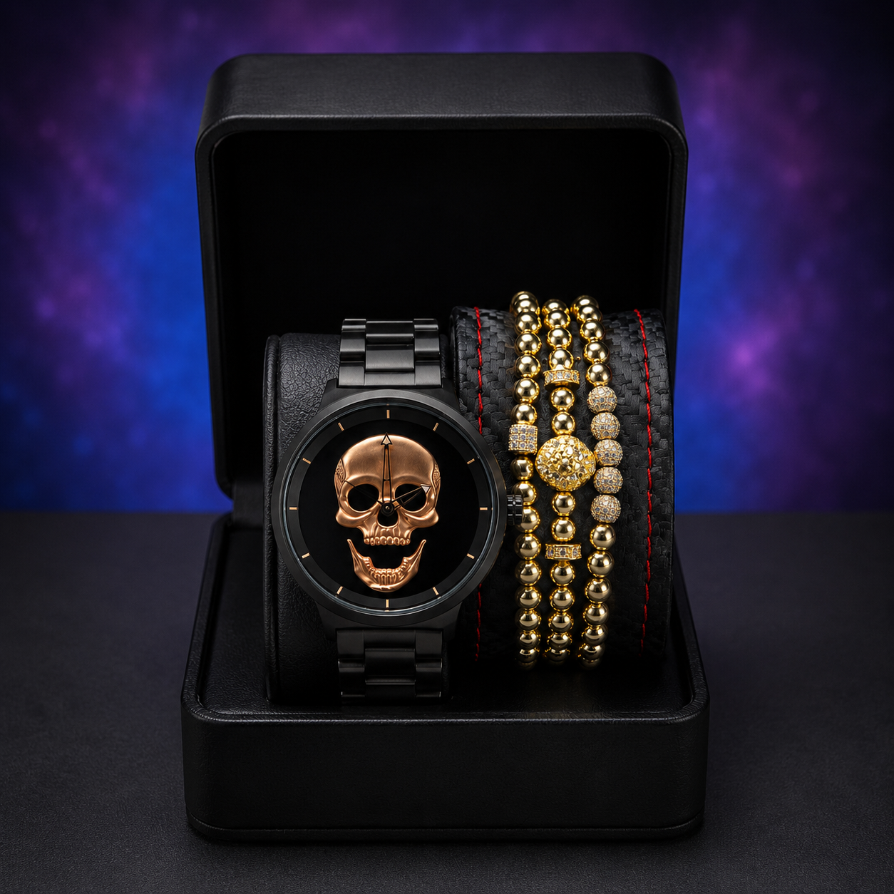 RELOJ Y PULSERA PARA HOMBRE | DÚO GOLDEN KING LION GOLD EDICIÓN ZAFIRO