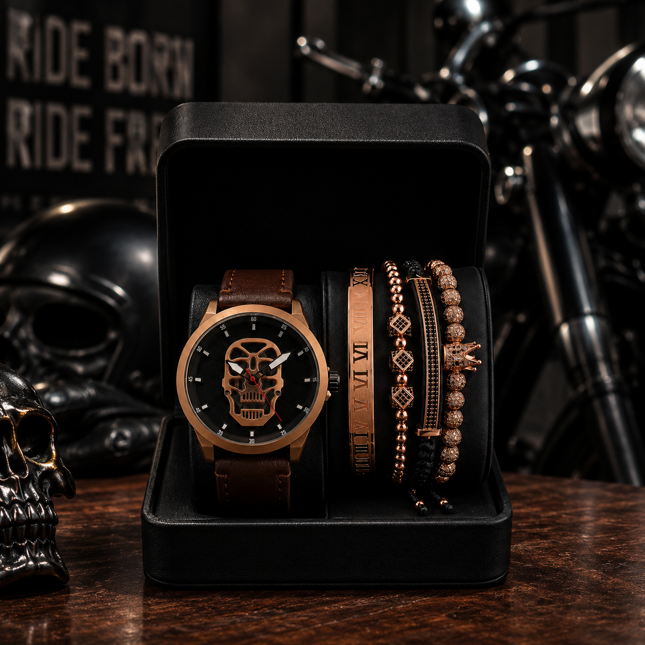 DÚO DE RELOJ Y PULSERAS TILL DEATH BROWN MASTER