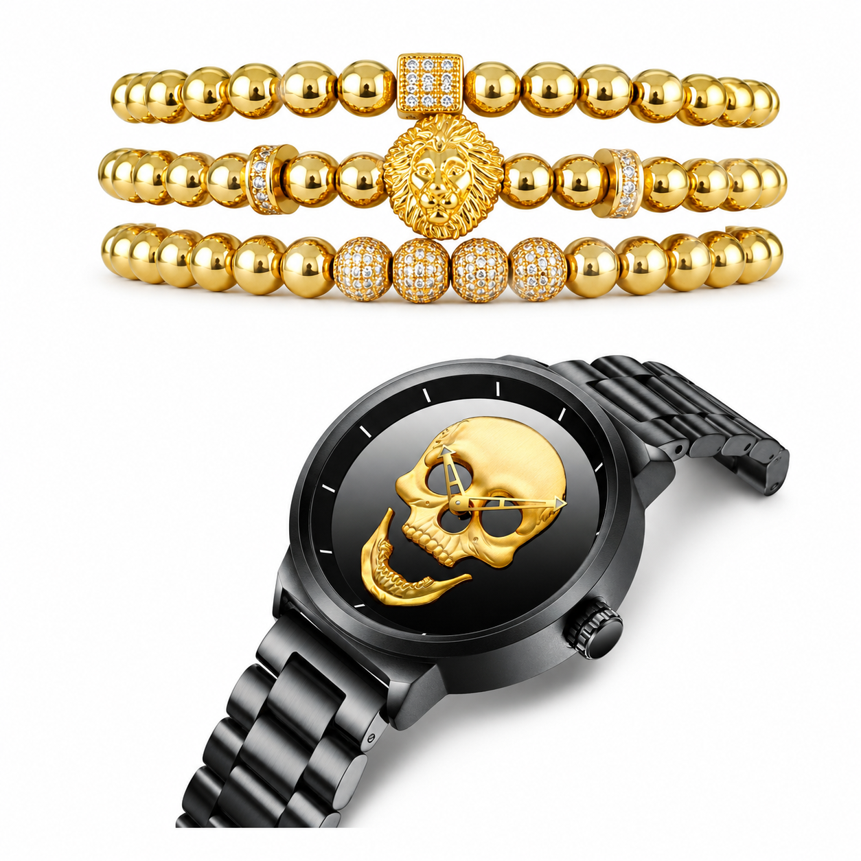RELOJ Y PULSERA PARA HOMBRE | DÚO GOLDEN KING LION GOLD EDICIÓN ZAFIRO