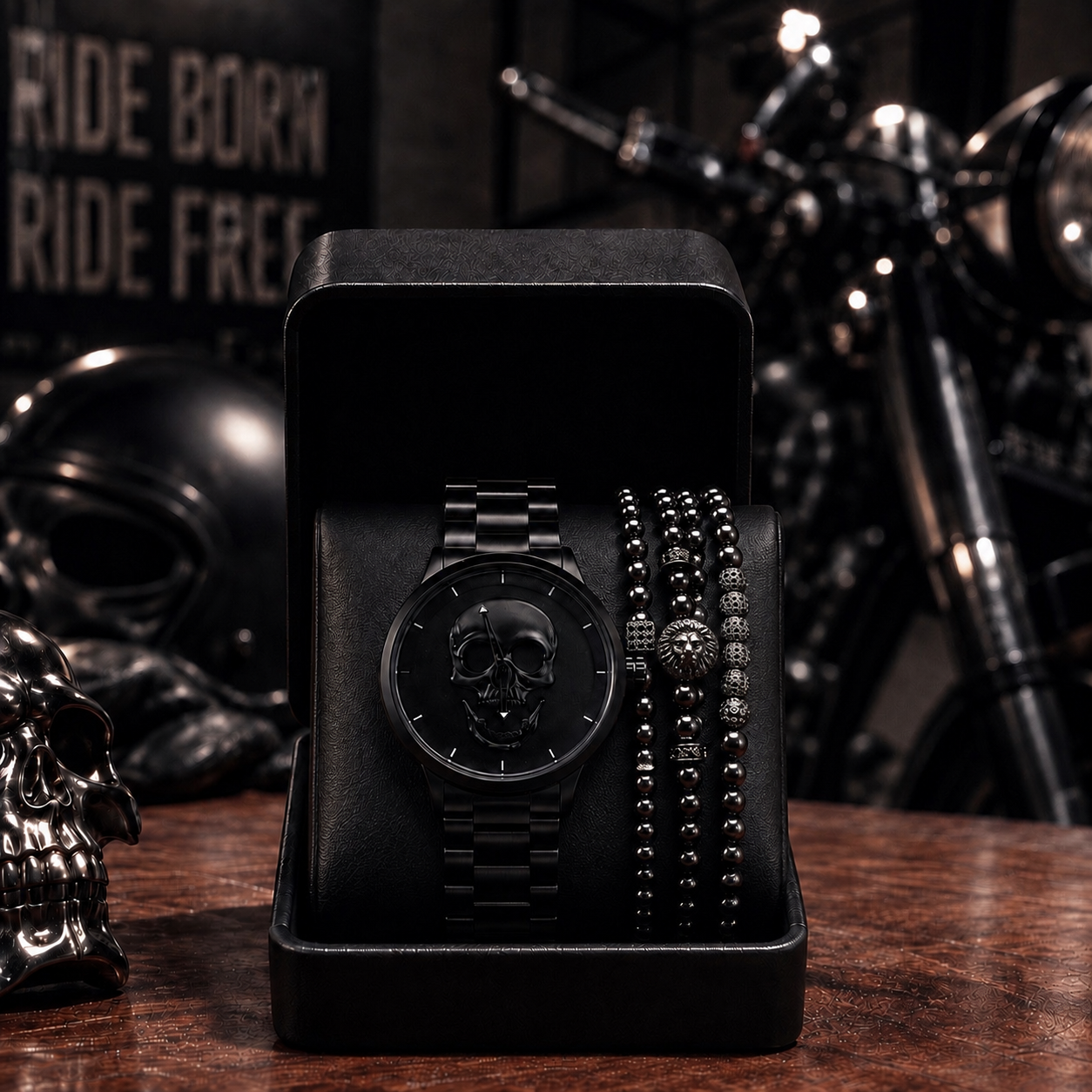 RELOJ Y PULSERA UNISEX | DÚO KING LION MEN BLACK