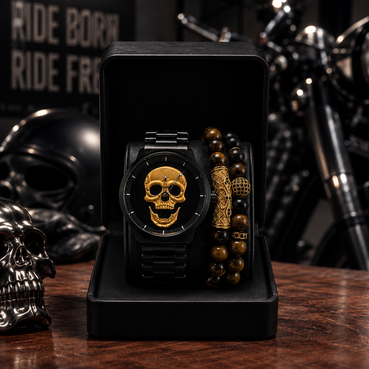 DÚO DE RELOJ Y PULSERAS MEN GOLDEN TUBING