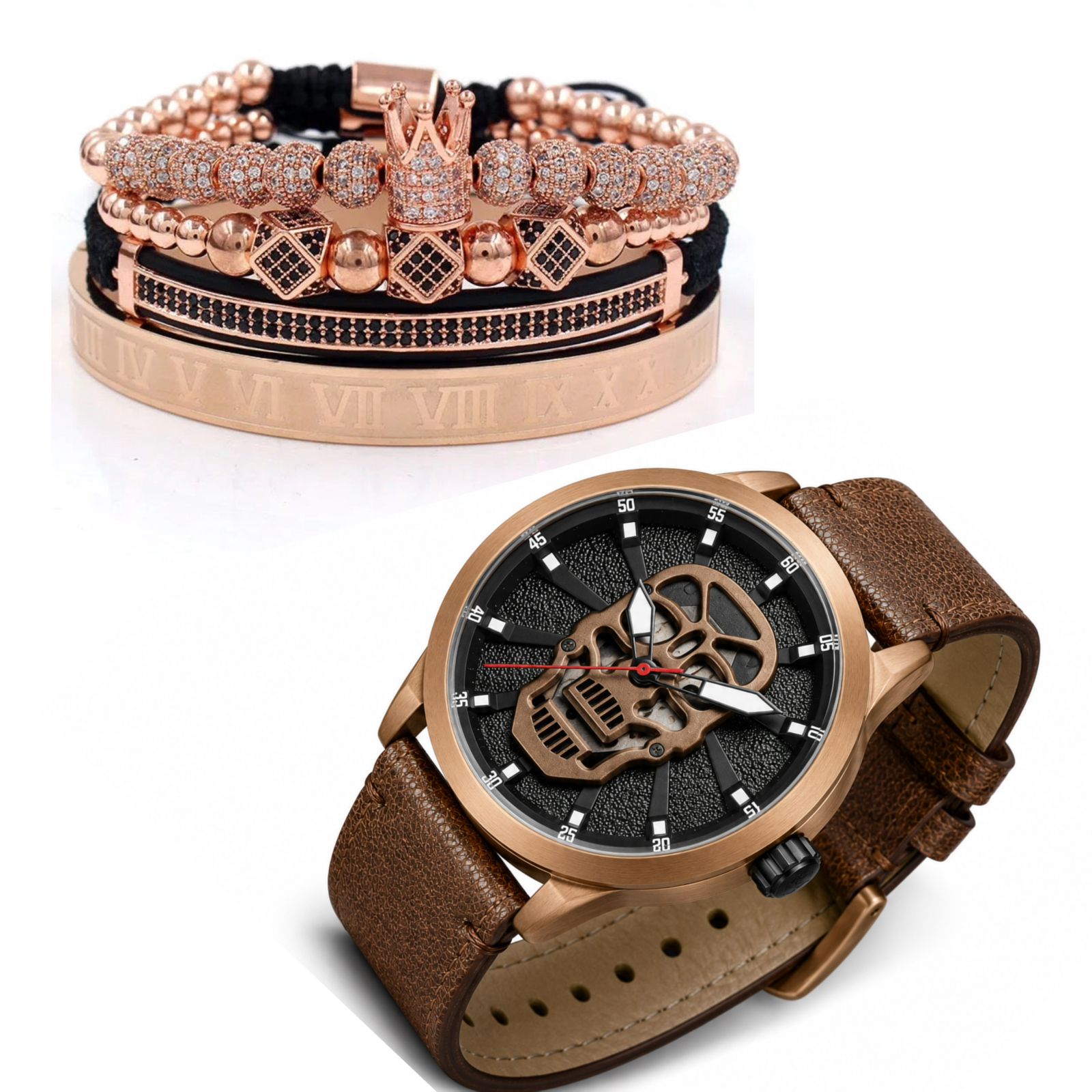 DÚO DE RELOJ Y PULSERAS TILL DEATH BROWN MASTER