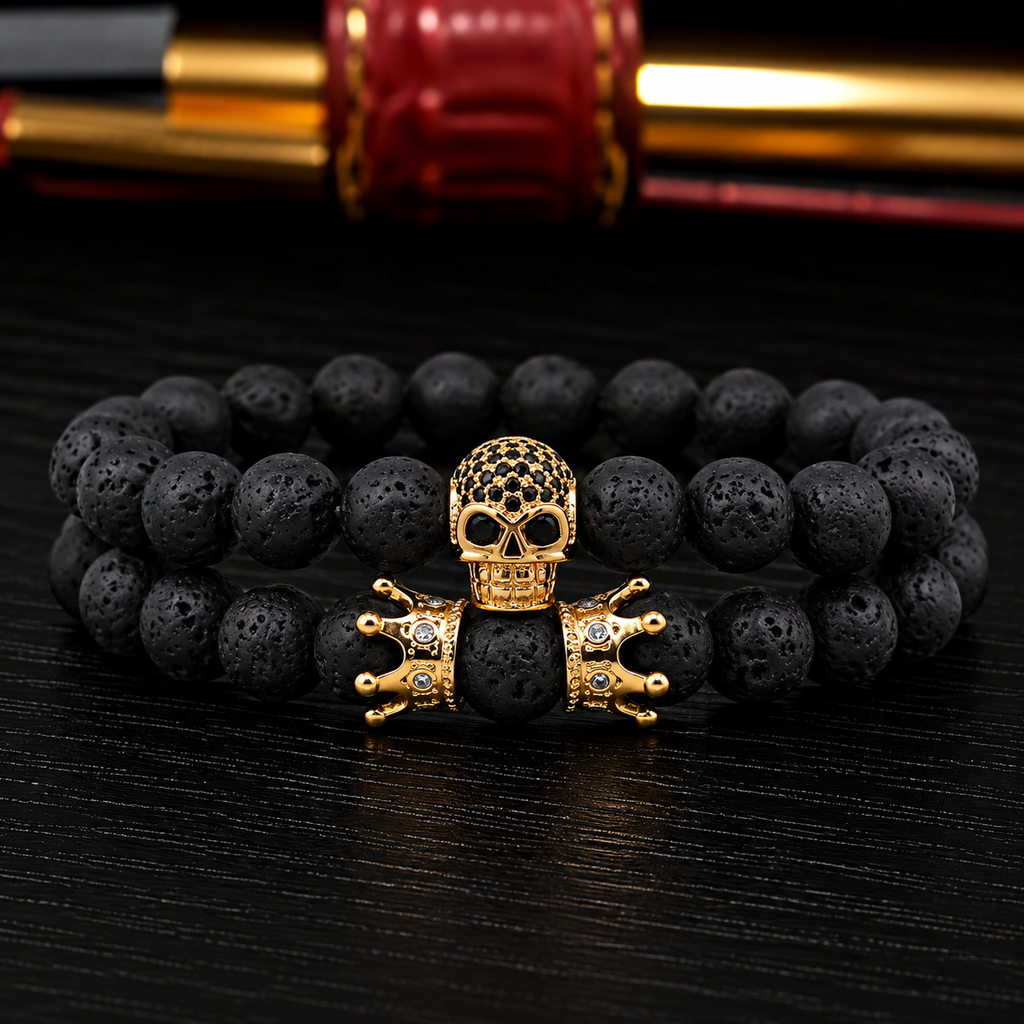 RELOJ Y PULSERA UNISEX | DÚO  MEN GOLDEN SKULL
