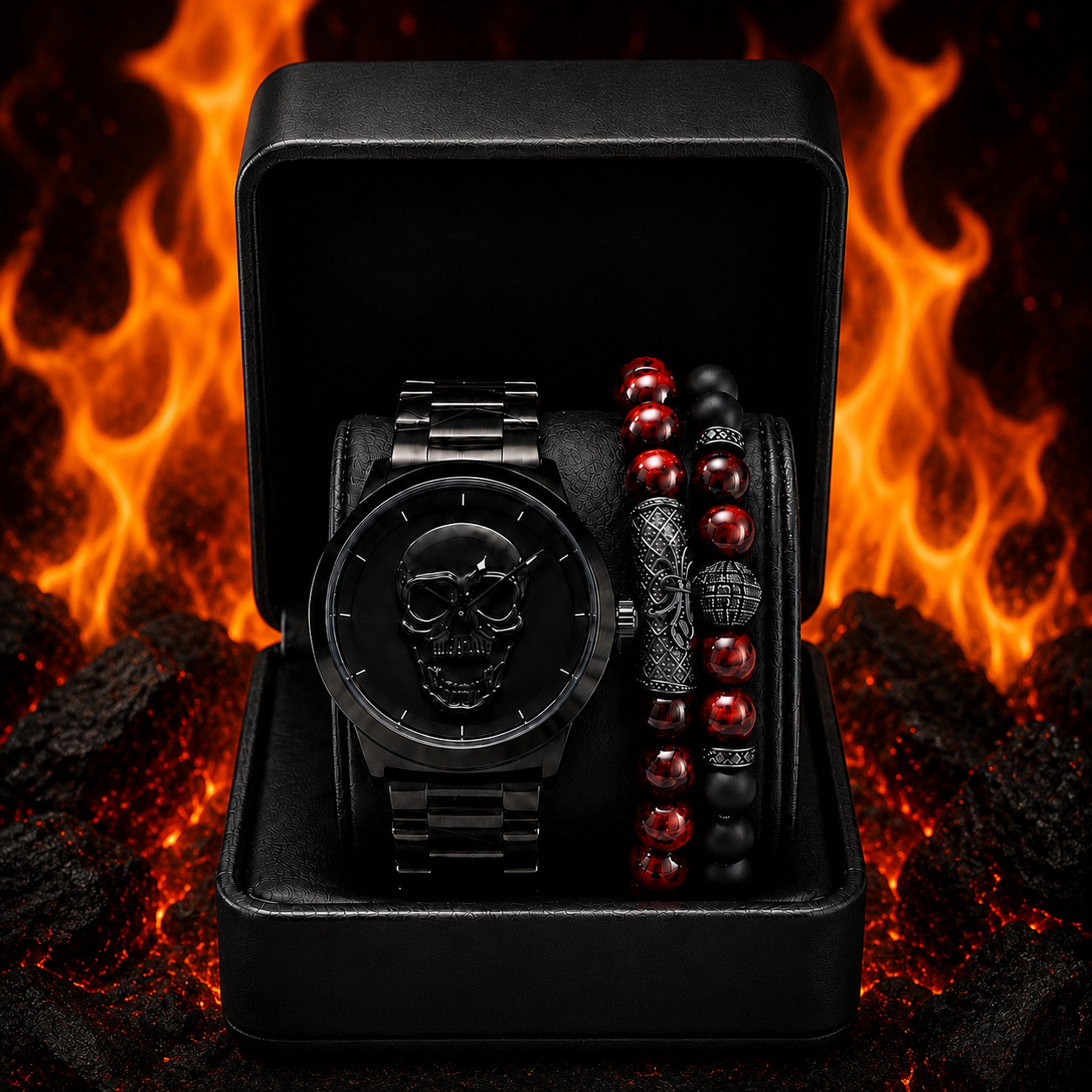 DÚO DE RELOJ Y PULSERAS MEN BLACK TUBING