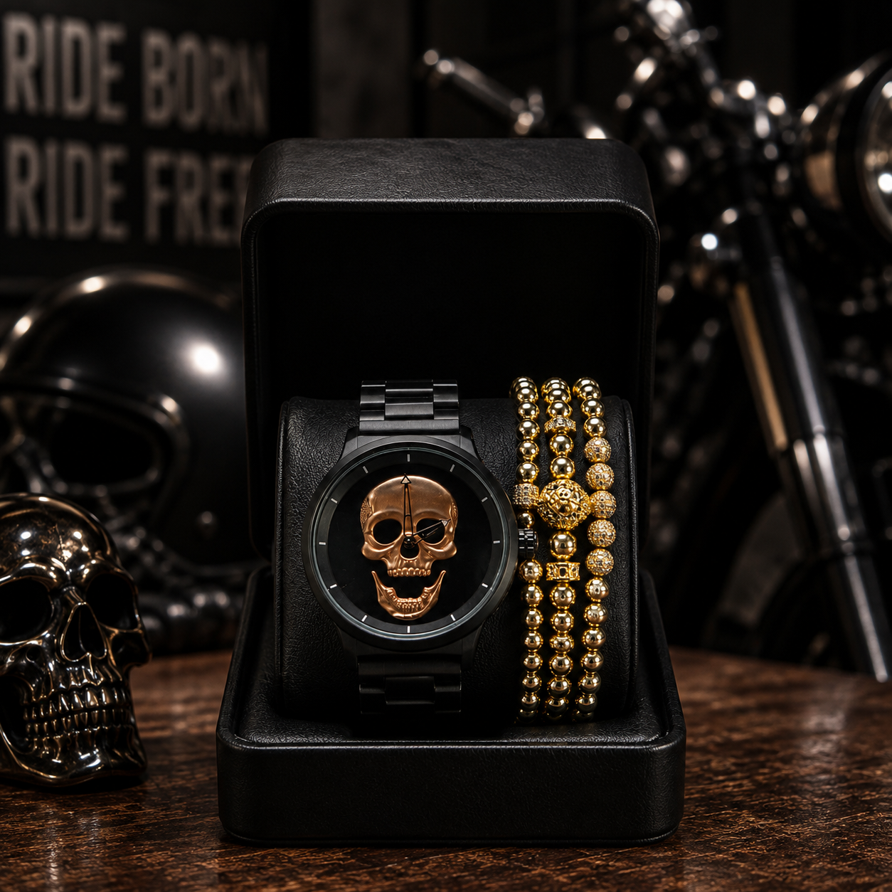 RELOJ Y PULSERA PARA HOMBRE | DÚO GOLDEN KING LION GOLD EDICIÓN ZAFIRO