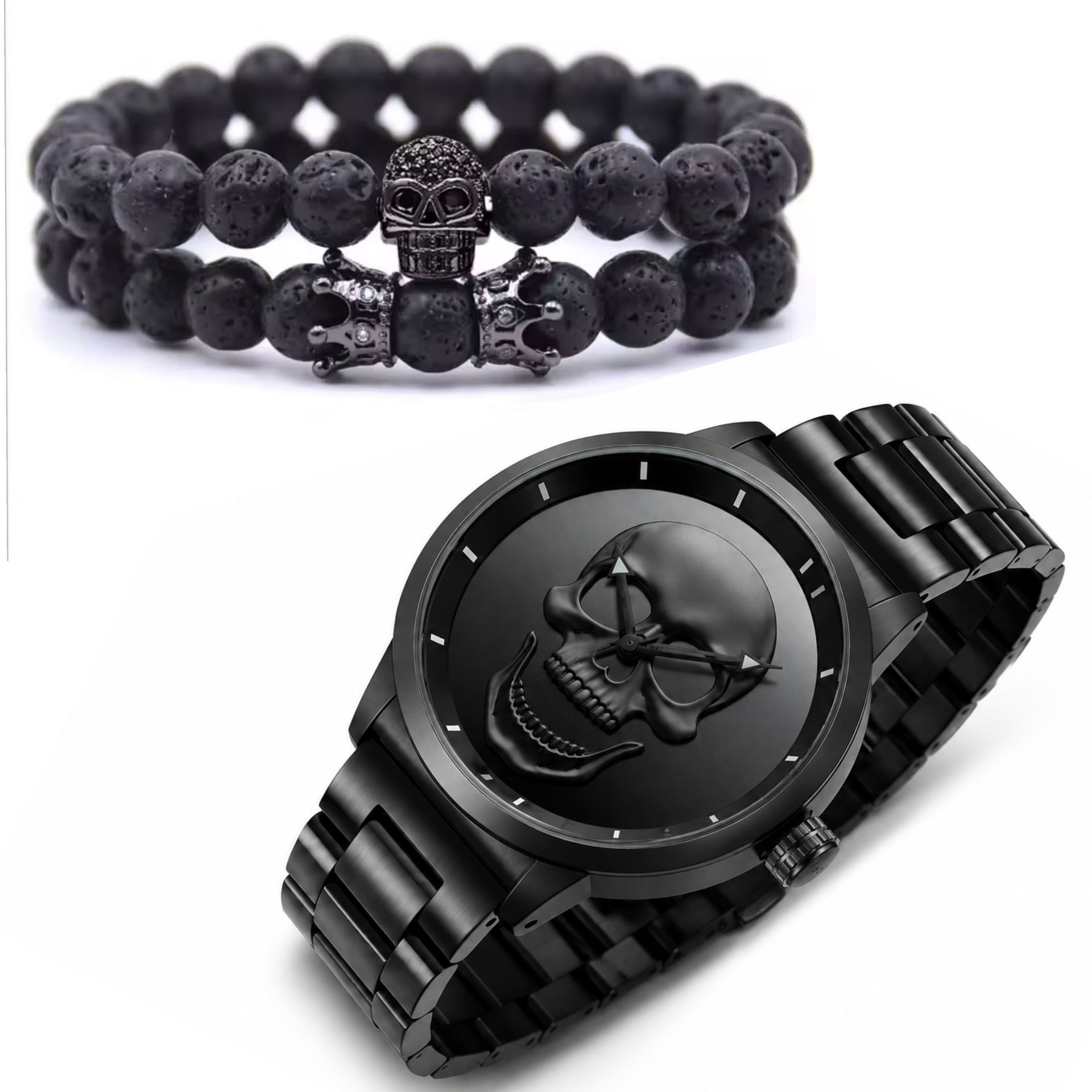 RELOJ Y PULSERA UNISEX | DÚO  MEN BLACK SKULL