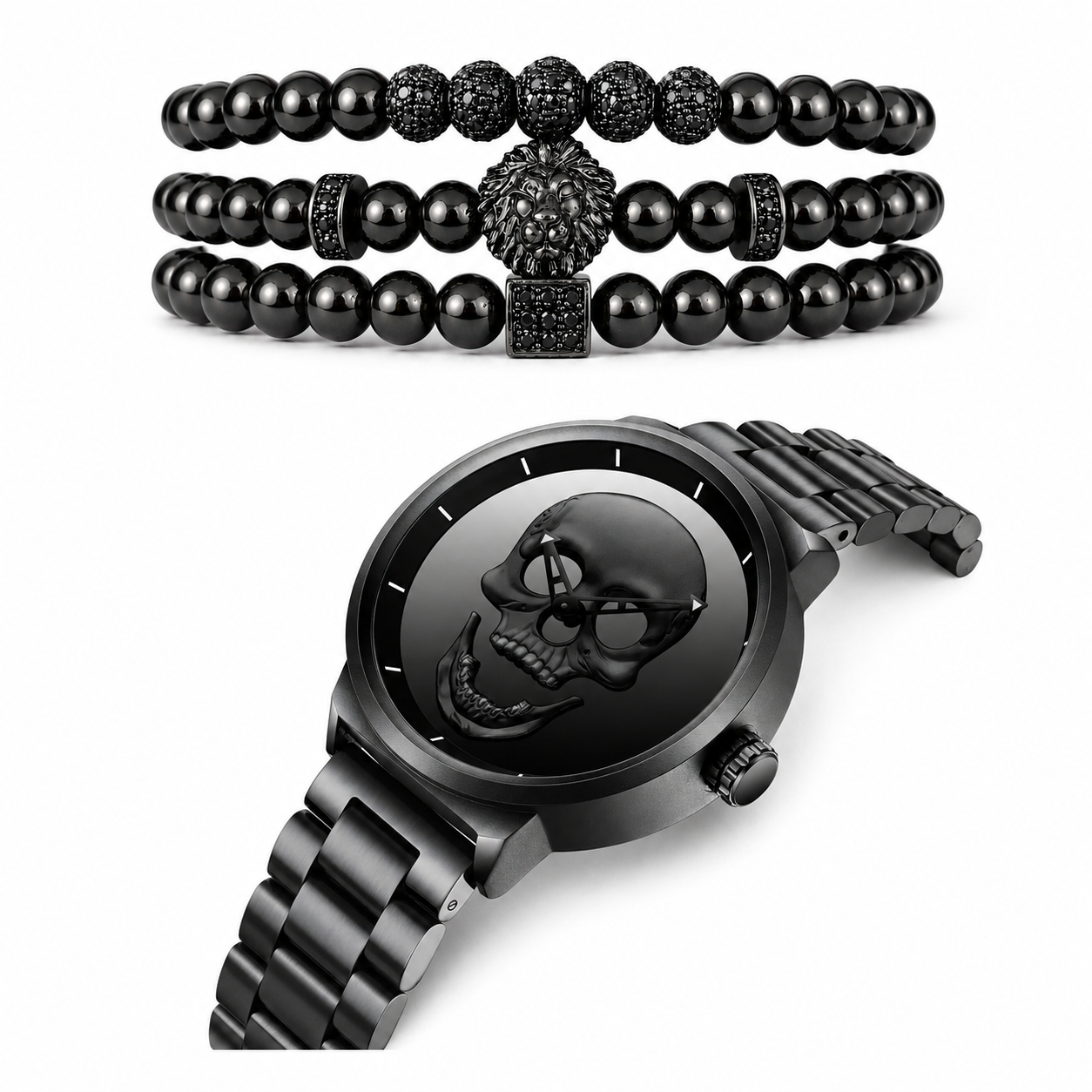 RELOJ Y PULSERA UNISEX | DÚO KING LION MEN BLACK