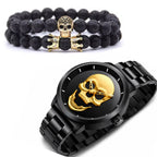 RELOJ Y PULSERA UNISEX | DÚO  MEN GOLDEN SKULL