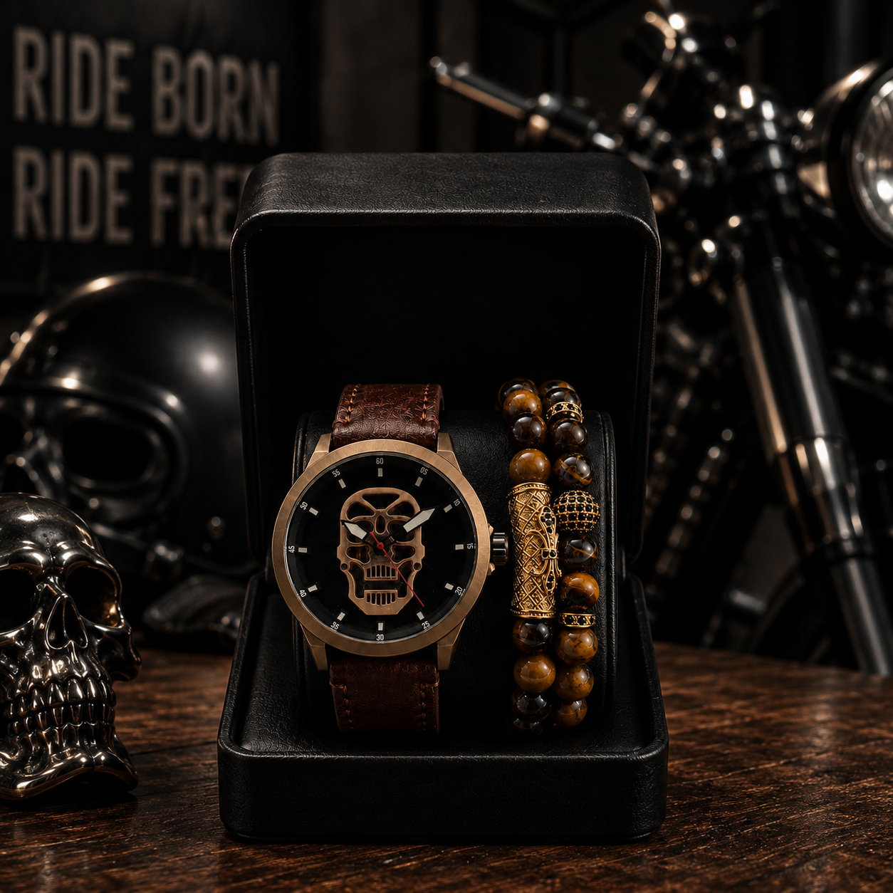DÚO DE RELOJ Y PULSERAS TILL DEATH BROWN