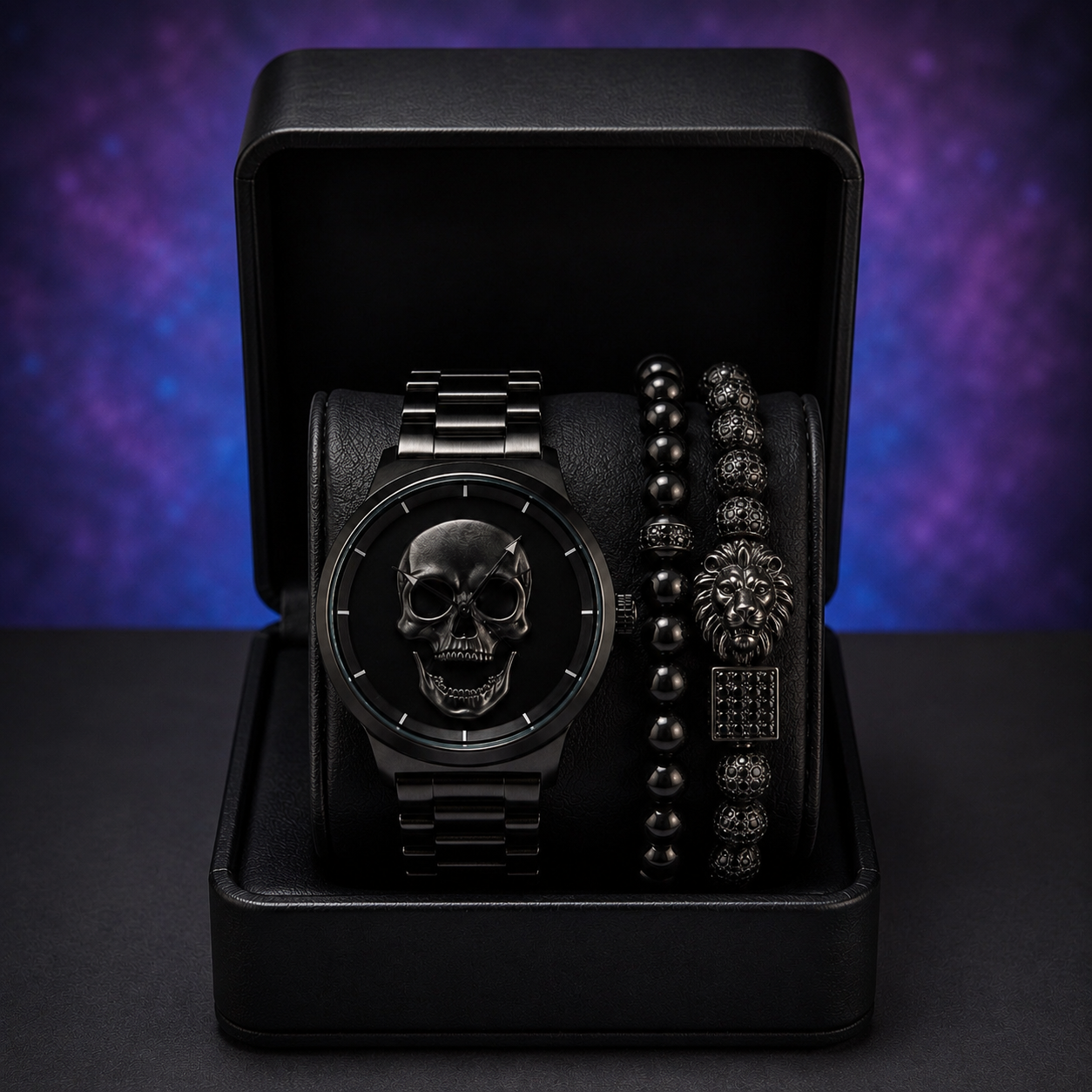 RELOJ Y PULSERA UNISEX | DÚO KING LION MEN BLACK