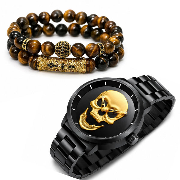 DÚO DE RELOJ Y PULSERAS MEN GOLDEN TUBING