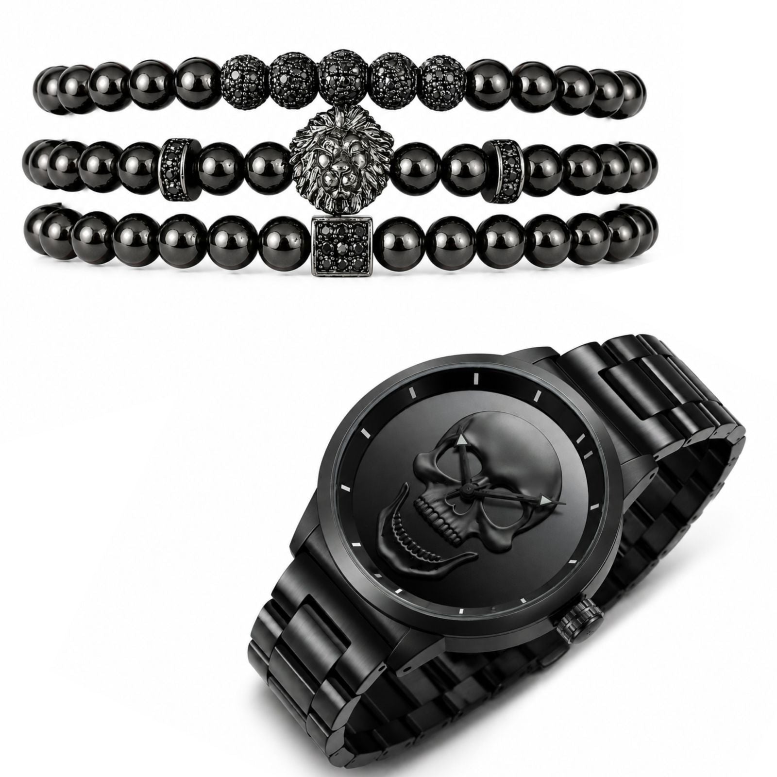 RELOJ Y PULSERA UNISEX | DÚO KING LION MEN BLACK