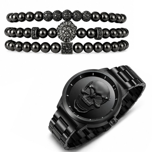 RELOJ Y PULSERA UNISEX | DÚO KING LION MEN BLACK