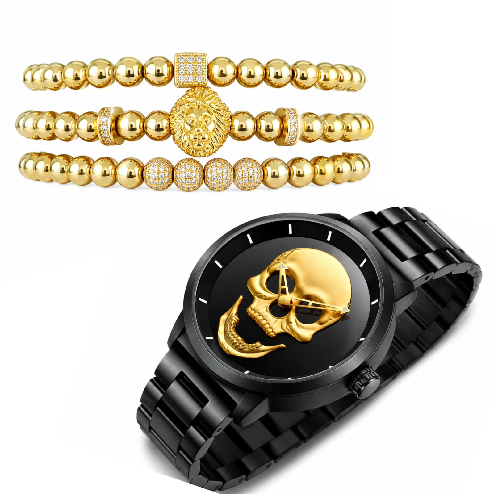 RELOJ Y PULSERA PARA HOMBRE | DÚO GOLDEN KING LION GOLD EDICIÓN ZAFIRO