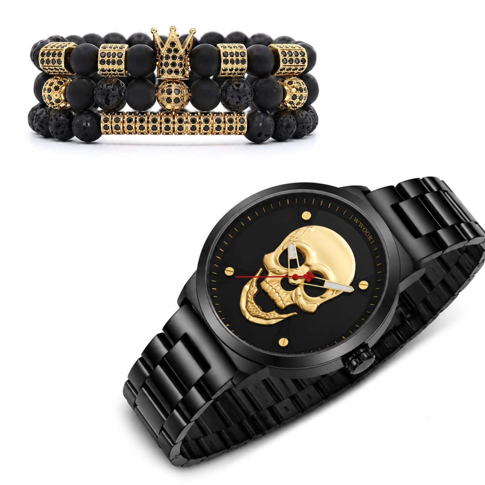 RELOJ Y PULSERA UNISEX | DÚO GOLD GHOST KING BAR