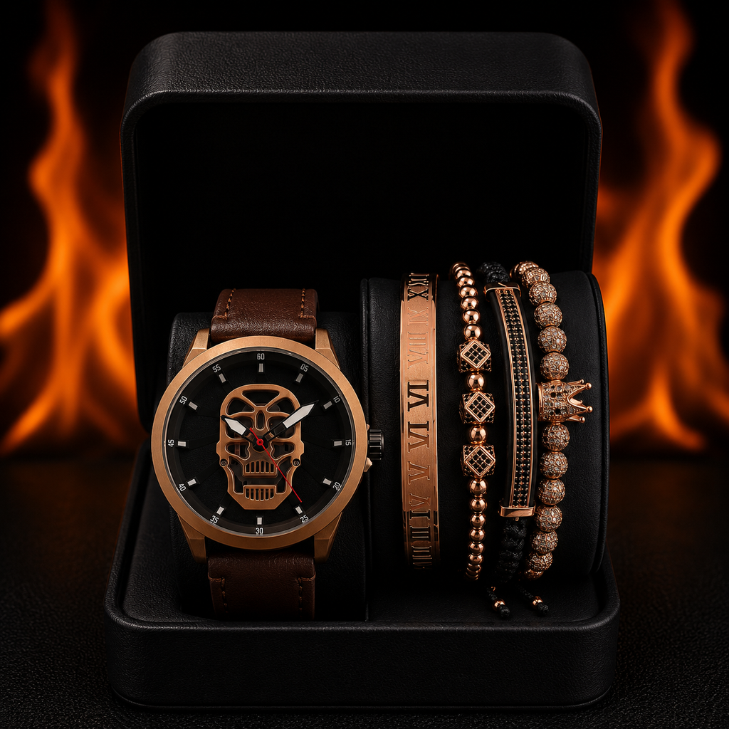 DÚO DE RELOJ Y PULSERAS TILL DEATH BROWN MASTER