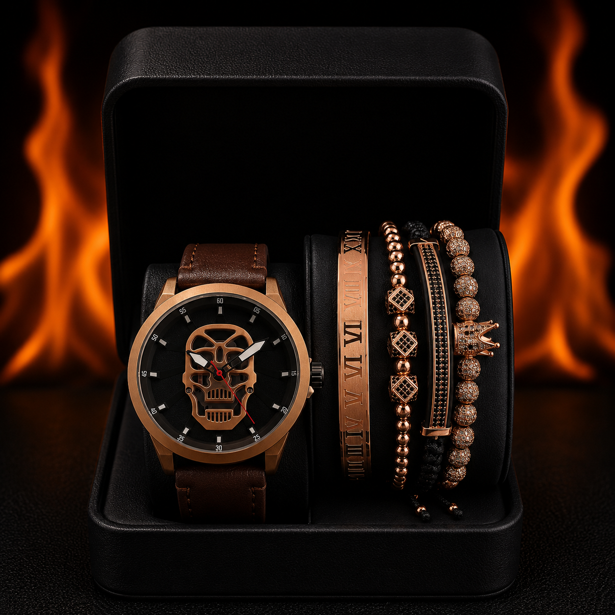 DÚO DE RELOJ Y PULSERAS TILL DEATH BROWN MASTER