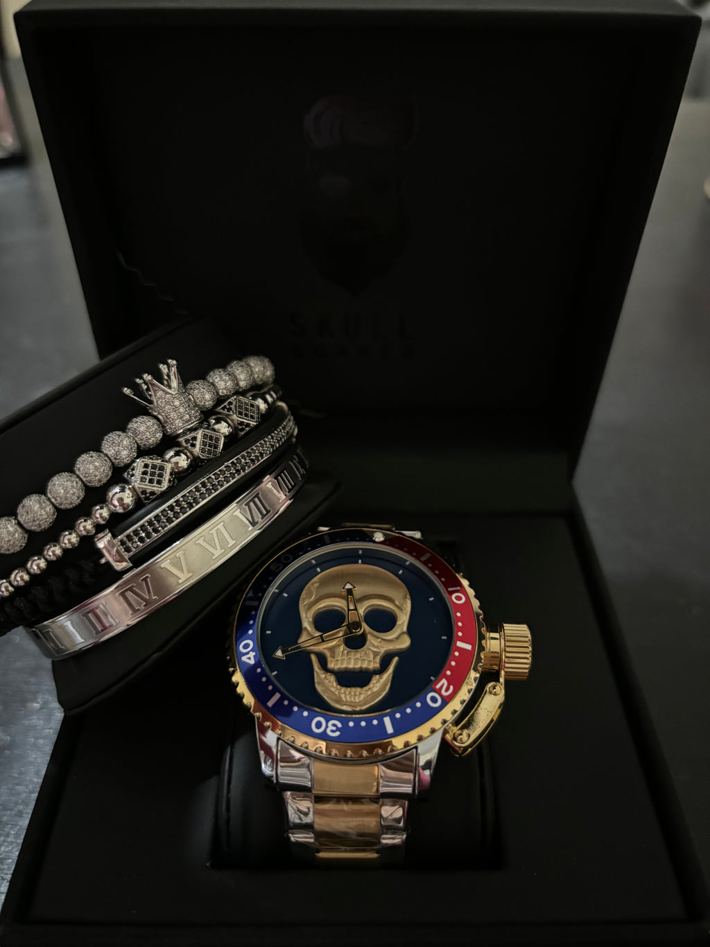 SET DE RELOJ Y PULSERA PARA HOMBRE | DÚO BLUE ROCK SKULL