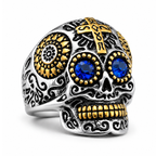 Anillo de calavera Crusader Blue en acero inoxidable 316L — Skullborned