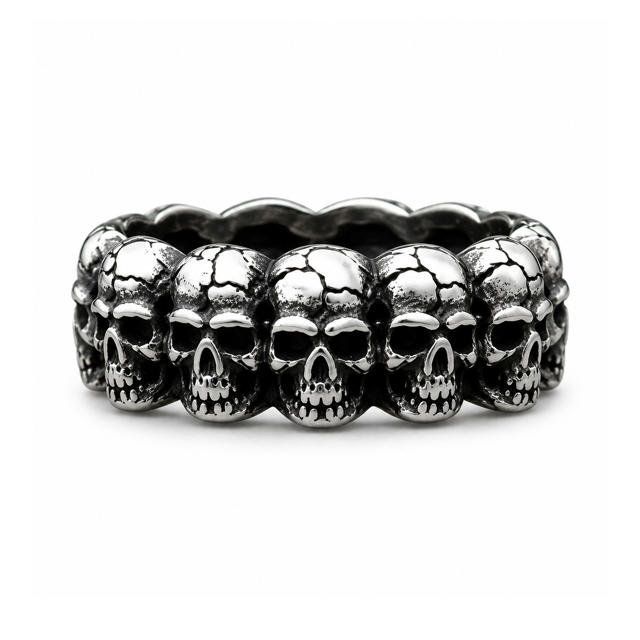 Anillo Legión con banda de calaveras en acero inoxidable 316L — Skullborned