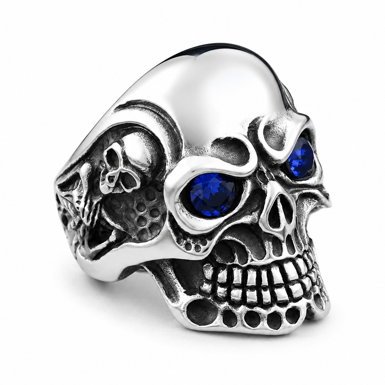 Anillo de calavera Reaper Blue en acero inoxidable 316L — Skullborned