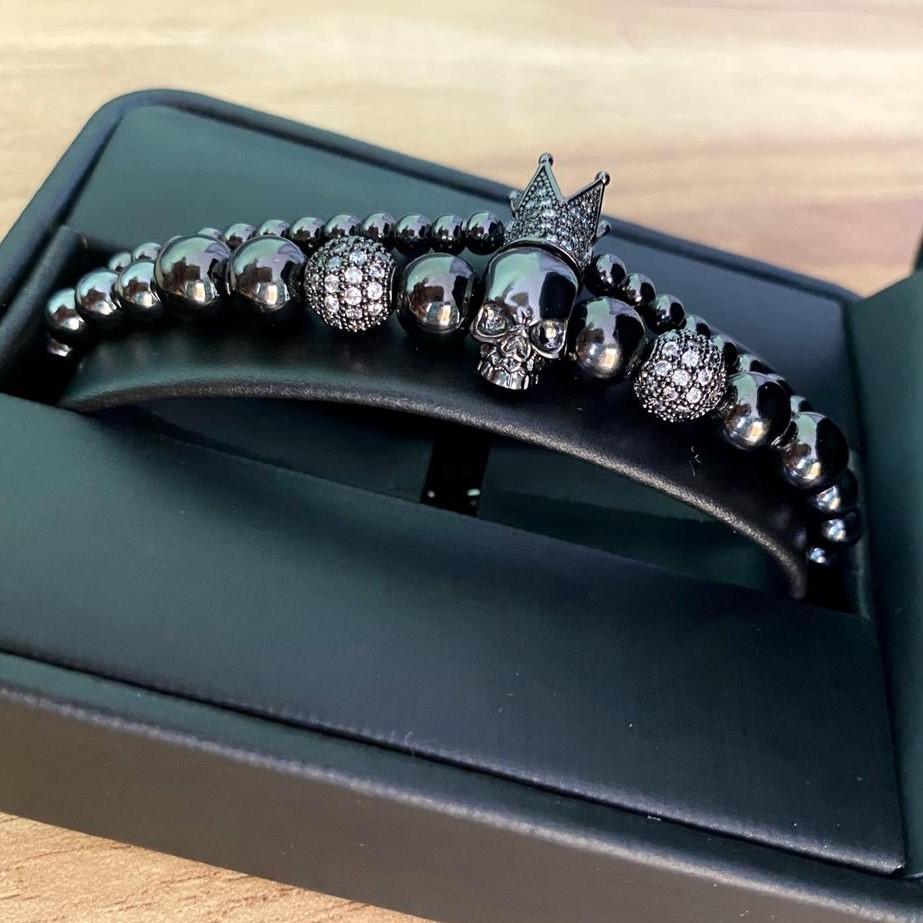 SET DE RELOG Y PULSERAS PARA DAMA | DÚO ROSE GOLD BLACK SKULL