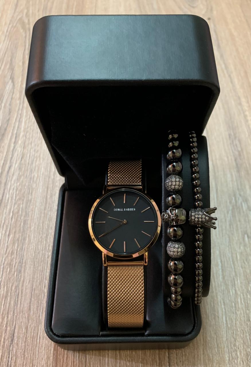 SET DE RELOG Y PULSERAS PARA DAMA | DÚO ROSE GOLD BLACK SKULL
