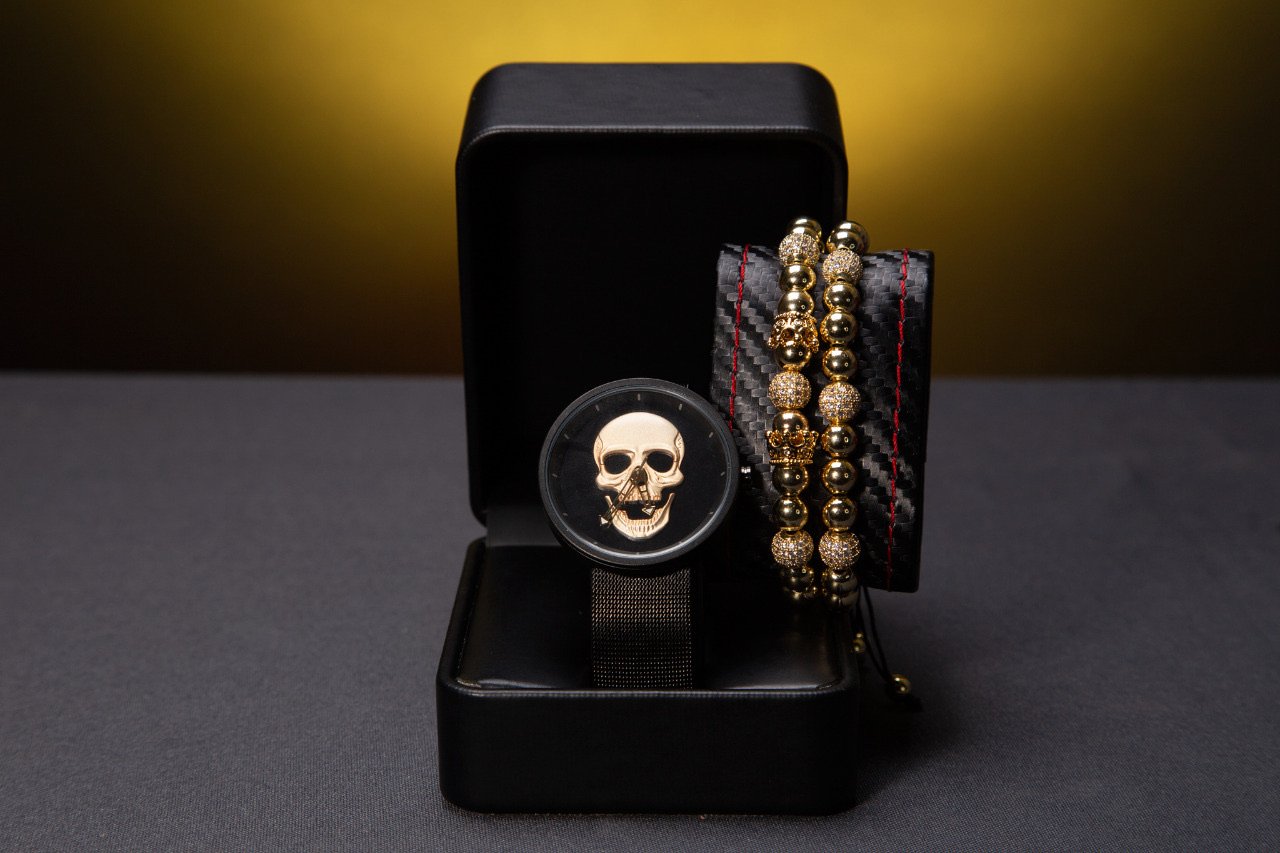SET DE RELOJ, PULSERAS Y DIJE PARA MUJER | LUXURY SKULL PACKET